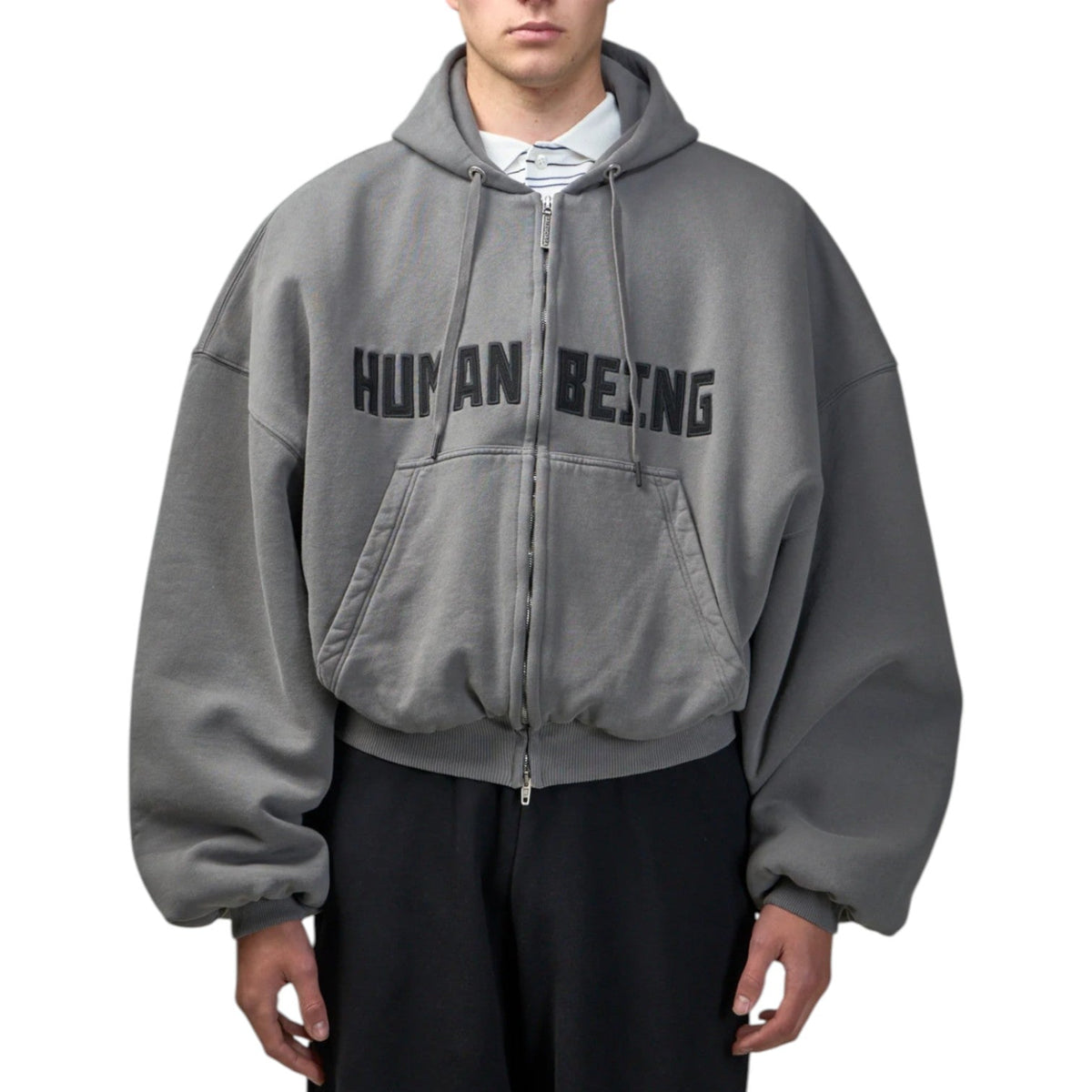 Balenciaga Human Being Round Zip-Up Hoodie 'Dark Grey' 827153TSVB91441