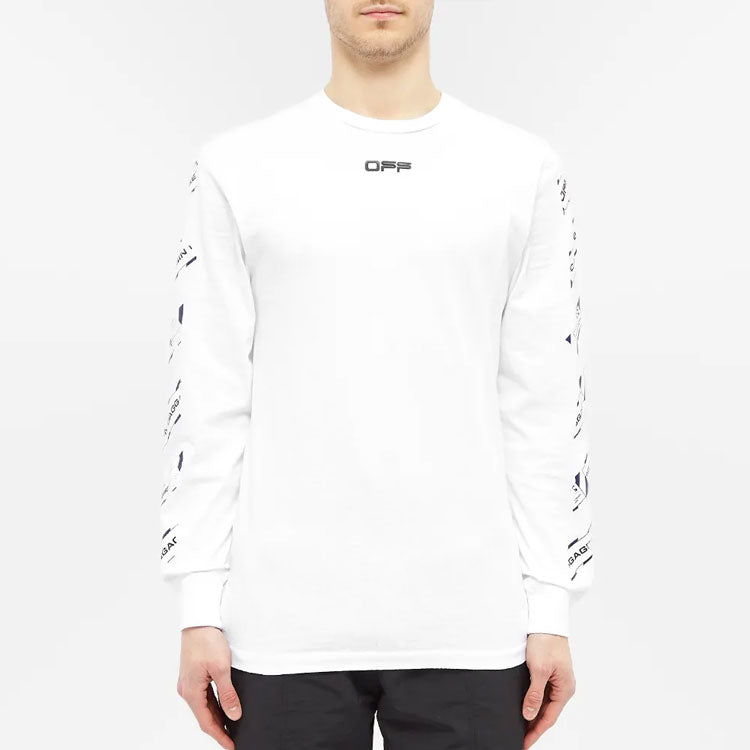 Men's Off-White FW21 Rubber Strap Long Sleeves Slim Fit White T-Shirt OMAB001S201850030188