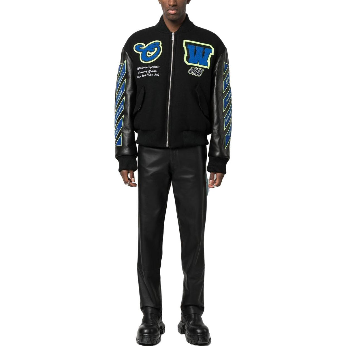 Off-White logo-patch Varsity Jacket  OMJA104S23LEA0011069