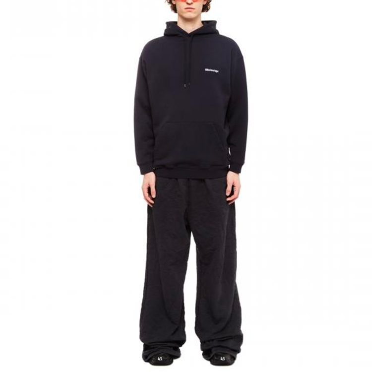 Balenciaga Logo Embroidered Hoodie 'Navy' 570811TKVB53967