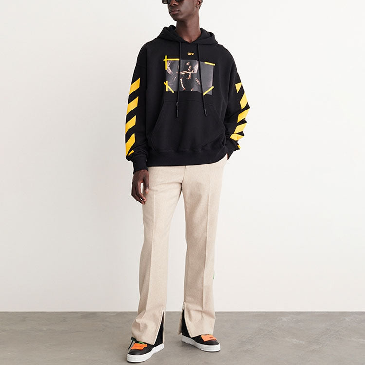 Off-White Caravaggio-Print Cotton Hoodie 'Black Yellow' OMBB085C99FLE0081001