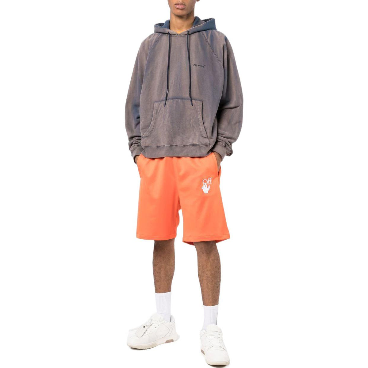 Men's Off-White SS22 Brand Logo Printing Elastic Waistband Straight Shorts Ordinary Version Orange OMCL001S22FAB0012001