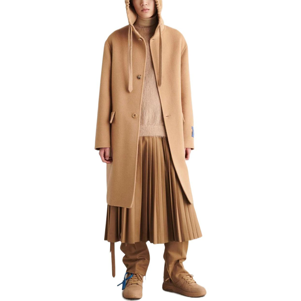 Off-White Cashmere Hooded Midi Coat 'Khaki' OMER072F22FAB0016200