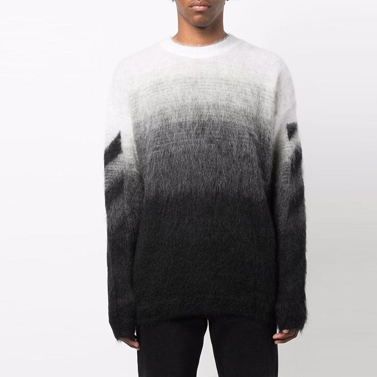 Off-White FW21 Gradient Round Neck Long Sleeves Pullover Wool Sweater Loose Fit 'Black' OMHE098F21KNI0011010