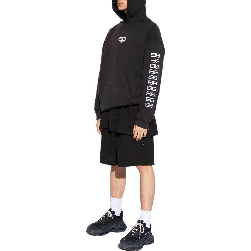 Balenciaga BB Paris Icon Medium Fit Hoodie 'Black White' 570811TMVG69034