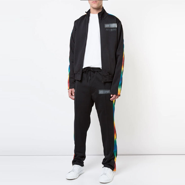 Men's Off-White Drawstring Waist Side Stripe Drawstring Casual Pants/Trousers Loose Fit Black OMCH005S188821391088