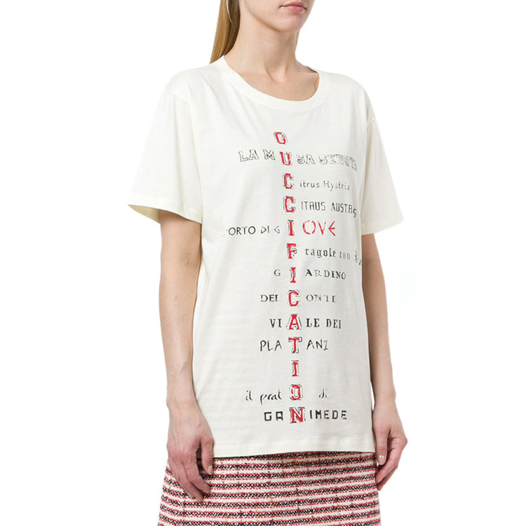 Gucci Alphabet Printing Short Sleeve Creamy White 492347-X3N07-7550