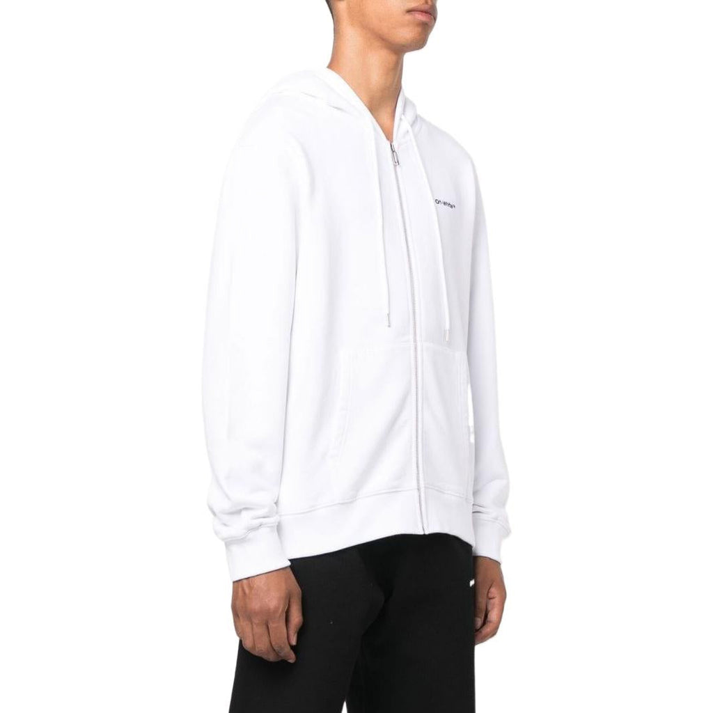 Men's Off-White SS22 Solid Color Logo Printing Zipper Hooded Long Sleeves Version White Jacket OMBE013F22FLE0070110