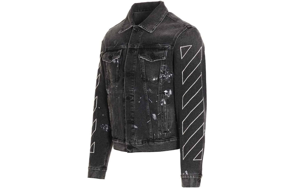 Men's Off-White SS22 Printing Denim Jacket Black OMYE079S22DEN0011101