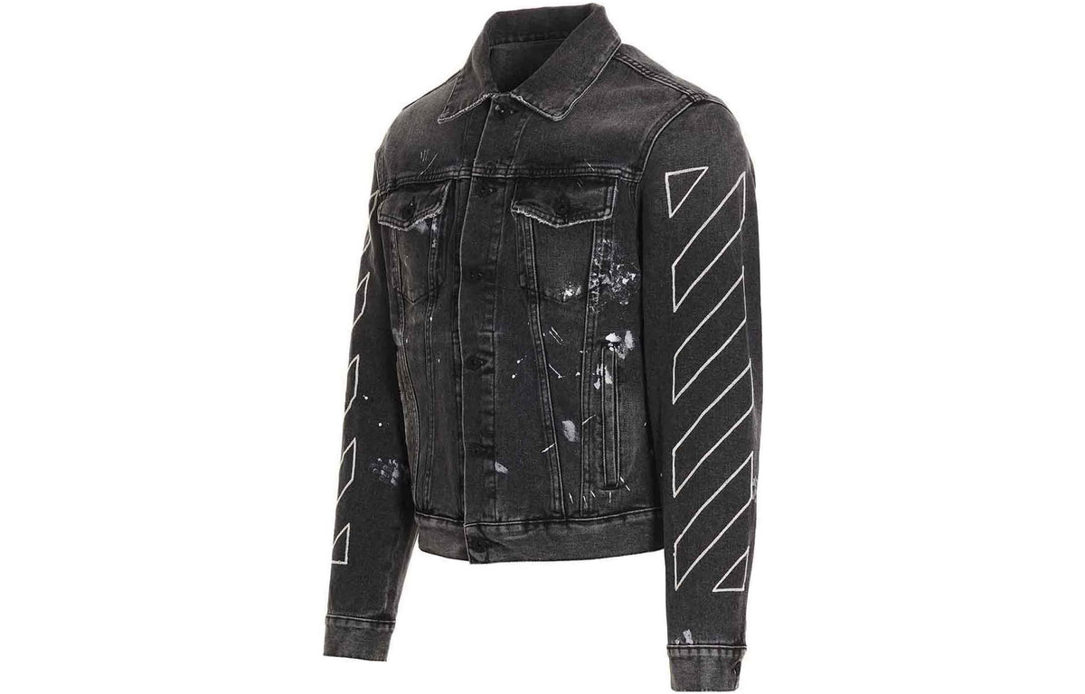 Men's Off-White SS22 Printing Denim Jacket Black OMYE079S22DEN0011101