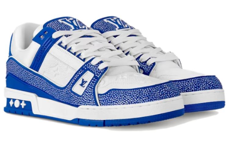 LOUIS VUITTON LV Trainer Sneakers 'White Monogram with Blue and Rhinestones' 1AC5AE