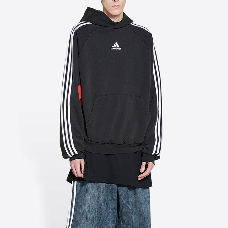 Balenciaga x adidas Fleece Hoodie Slim Fit 'Black Red' 712395TNVA81003