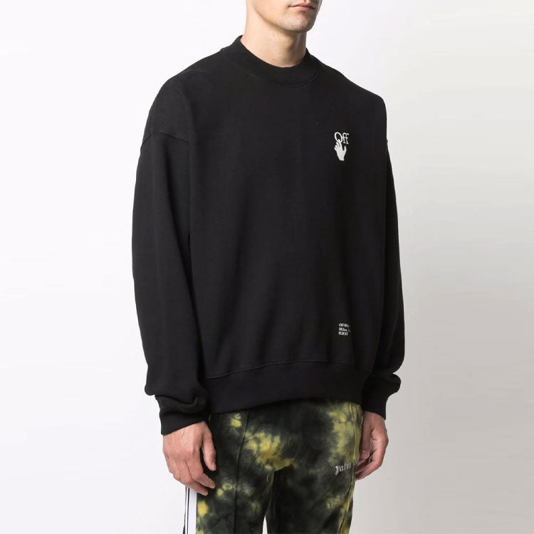 Men's Off-White FW21 Logo Caravaggio Arrow Round Neck Long Sleeves Loose Fit Black OMBA054F21FLE0111001