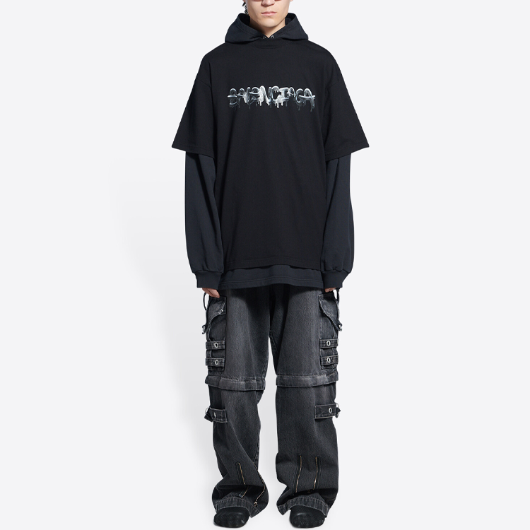 Balenciaga Slime Double Long Sleeve Hooded T-Shirt 'Black' 681029TLVF11069