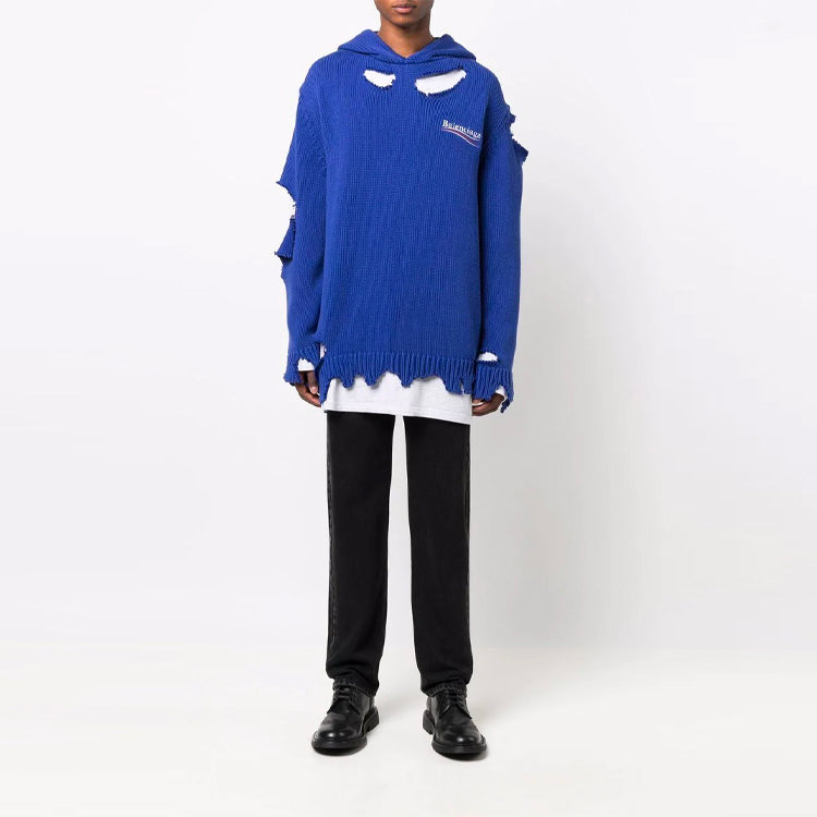 Balenciaga Political Campaign Destroyed Hoodie 'Blue' 662718T32124691