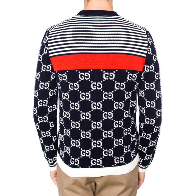 Gucci Classic Full Logo Stitching Wool Knitted Cardigan For Men Navy 523048-X9I07-4696