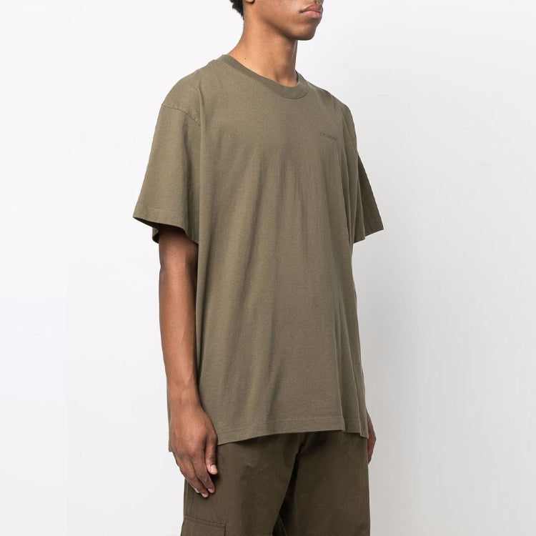 Off-White Diag Tab Solid Color Round Neck Short Sleeve Olive Green OMAA038S22JER0025656