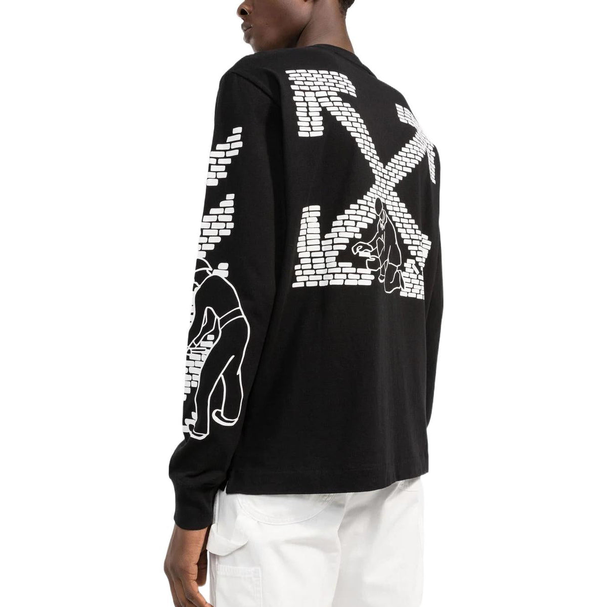 Men's Off-White FW22 Logo Printing Round Neck Long Sleeves Black T-Shirt OMAB064F22JER0051001
