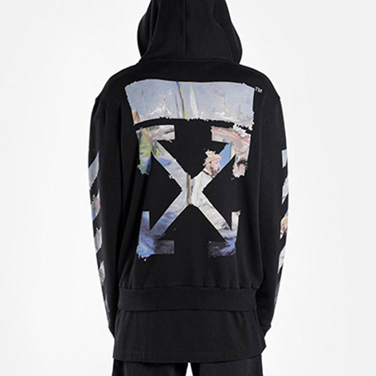 Men's Off-White Painting Printing Arrow Pattern Zipper Classic Black OMBE001G20FLE0011088