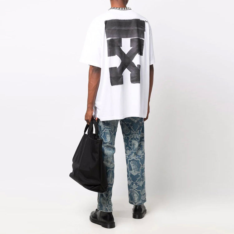 Men's Off-White FW21 Round Neck Arrow Pattern Printing Short Sleeve Loose Fit White T-Shirt OMAA038F21JER0080110
