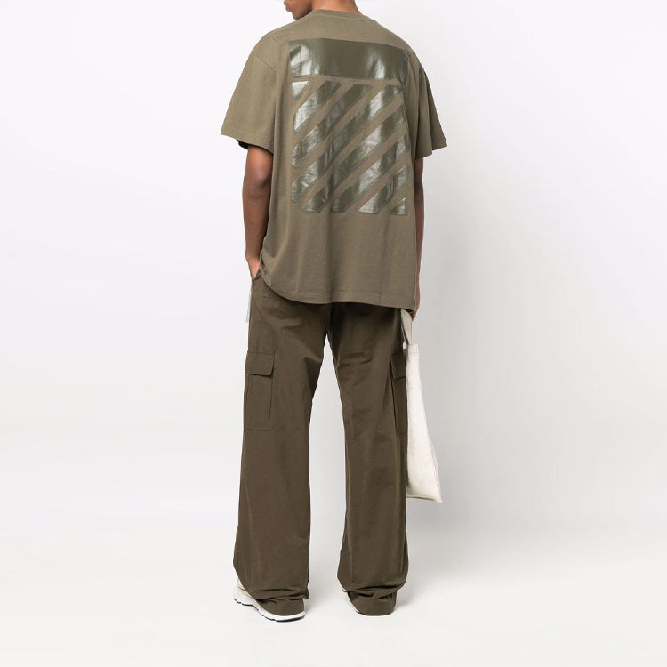 Off-White Diag Tab Solid Color Round Neck Short Sleeve Olive Green OMAA038S22JER0025656