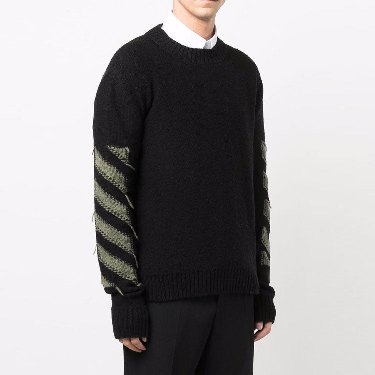 Men's Off-White FW21 Arrow Pattern Round Neck Pullover Wool Sweater Loose Fit Black OMHE088F21KNI0011055