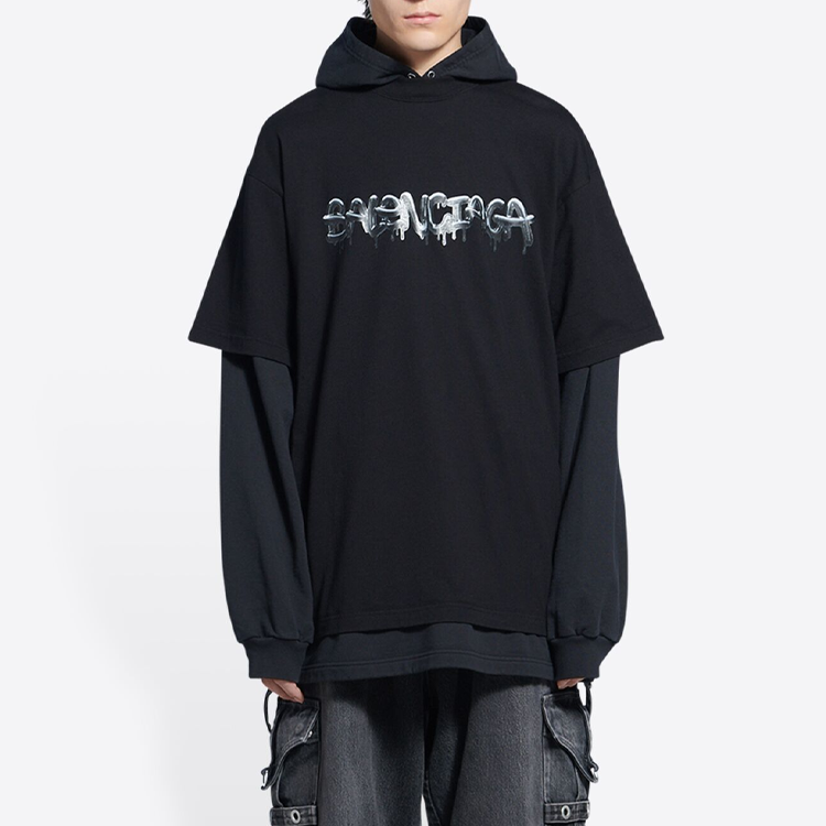 Balenciaga Slime Double Long Sleeve Hooded T-Shirt 'Black' 681029TLVF11069