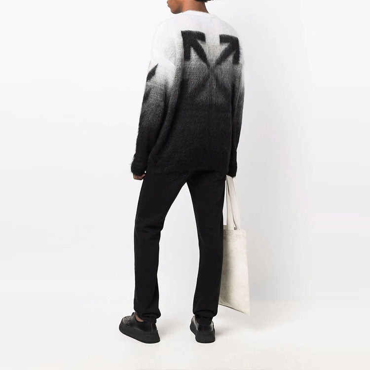 Off-White FW21 Gradient Round Neck Long Sleeves Pullover Wool Sweater Loose Fit 'Black' OMHE098F21KNI0011010
