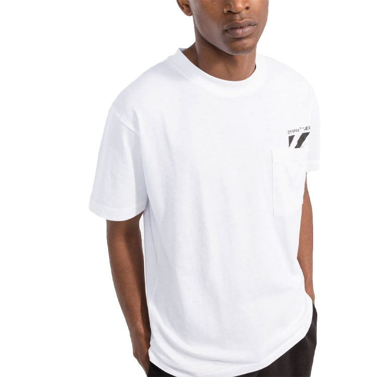 Men's Off-White Chest Stripe Pocket Round Neck Short Sleeve White T-Shirt OMAA128C99JER0010110