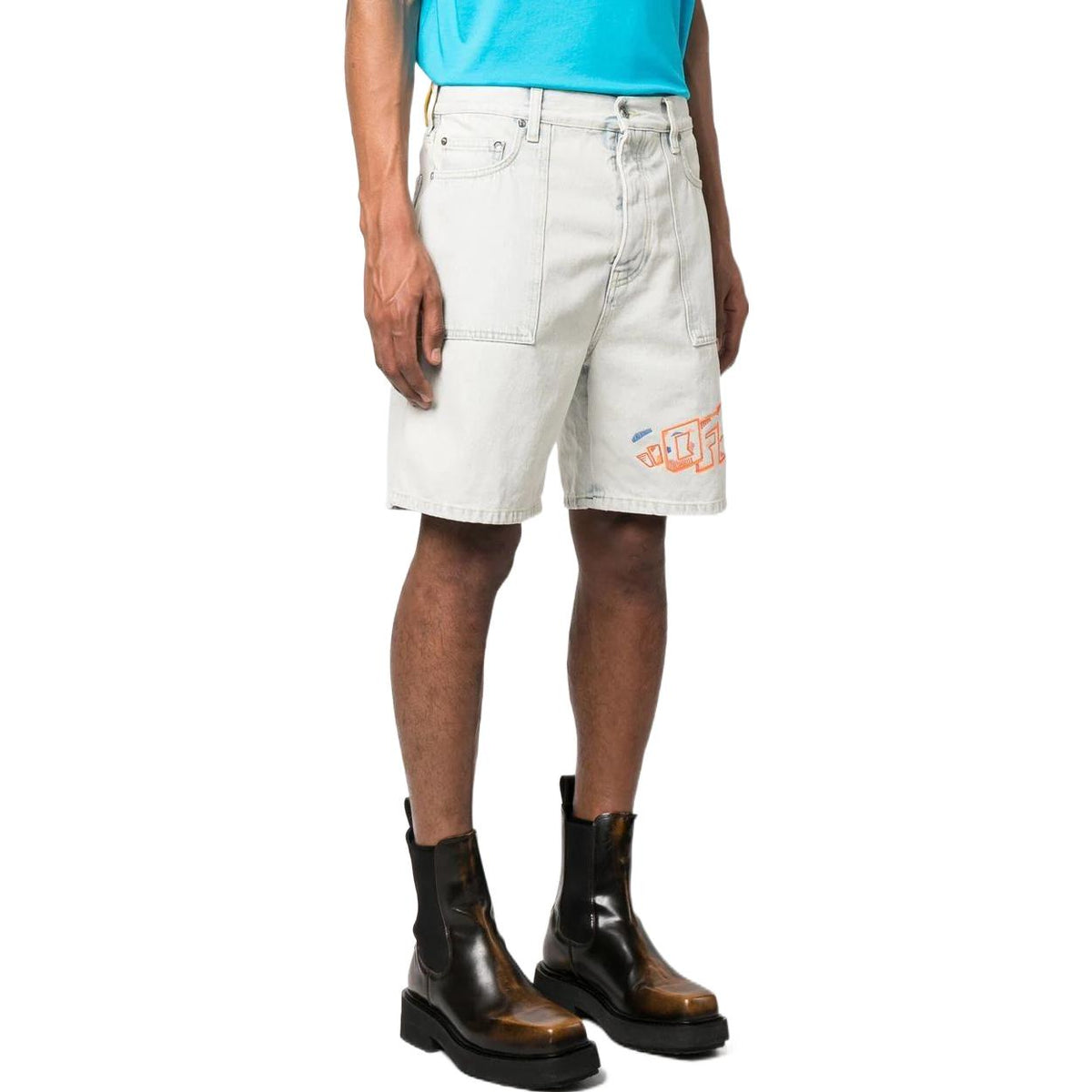Off-White embroidered-logo Denim Shorts OMYC014S23DEN0014066