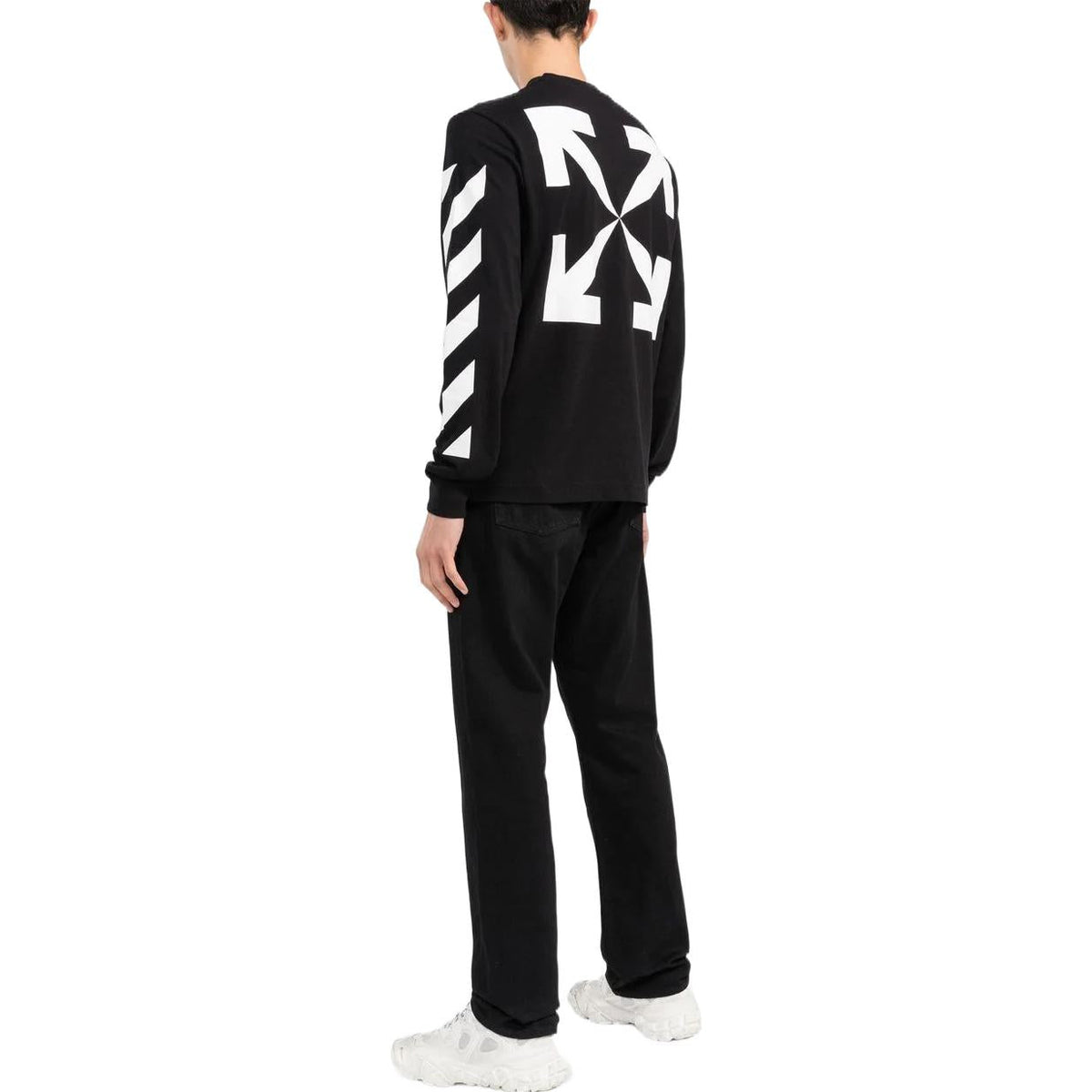 Off-White FW22 Arrow Stripe Printing Round Neck Pullover Long Sleeves Version Black OMAB064C99JER0101001