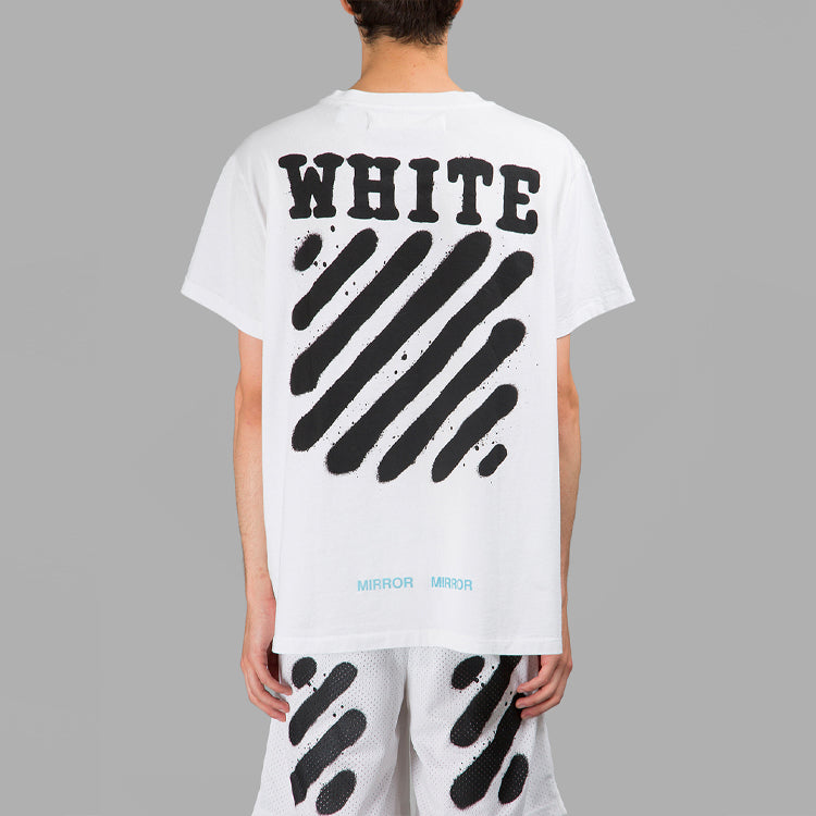 Men's Off-White C/O VIRGIL ABLOH Tiger Stripes Splash Ink Printing Short Sleeve White T-Shirt OMAA002S171850130110