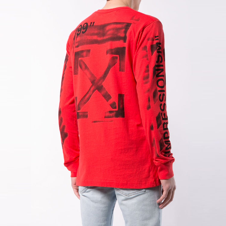Off-White SS21 Logo Black Arrow Graffiti Printing Long Sleeves Red OMAB001R191850152010