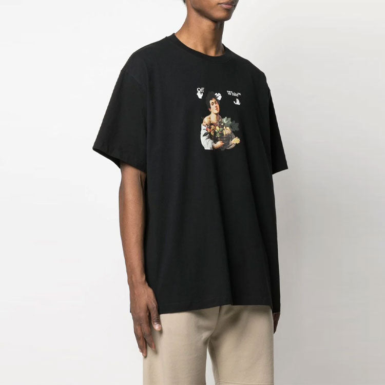 Off-White SS21 Cartoon Printing Short Sleeve Loose Fit Black OMAA038S21JER0061001