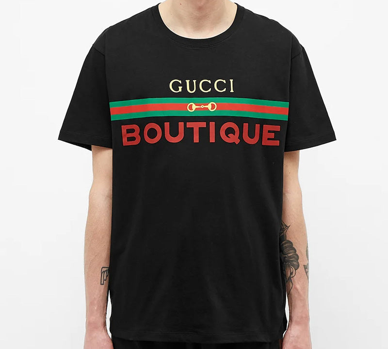 Gucci Boutique Printing Loose Short Sleeve Black 548334-XJCKY-1082