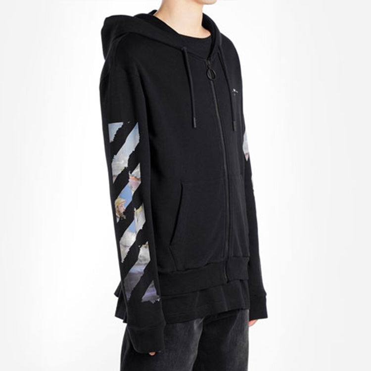 Men's Off-White Painting Printing Arrow Pattern Zipper Classic Black OMBE001G20FLE0011088