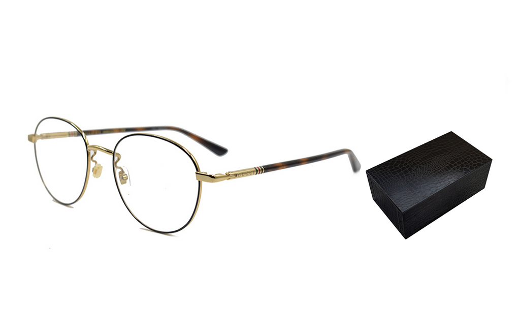 Gucci Round Frame Color Enamel Ribbon Element Optical Glasses Frame Sub-Edition Black/Golden GG0392O-002