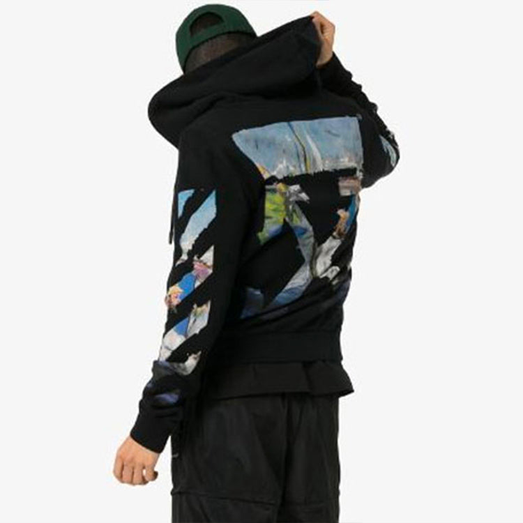 Men's Off-White Painting Printing Arrow Pattern Zipper Classic Black OMBE001G20FLE0011088