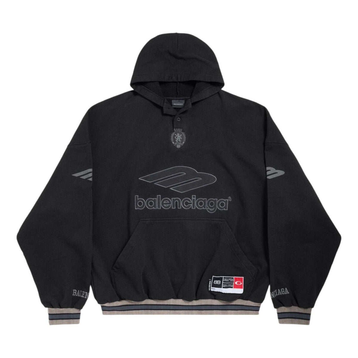Balenciaga 3B Football Polo Hoodie 'Black Anthracite' 827939TTVQ81066