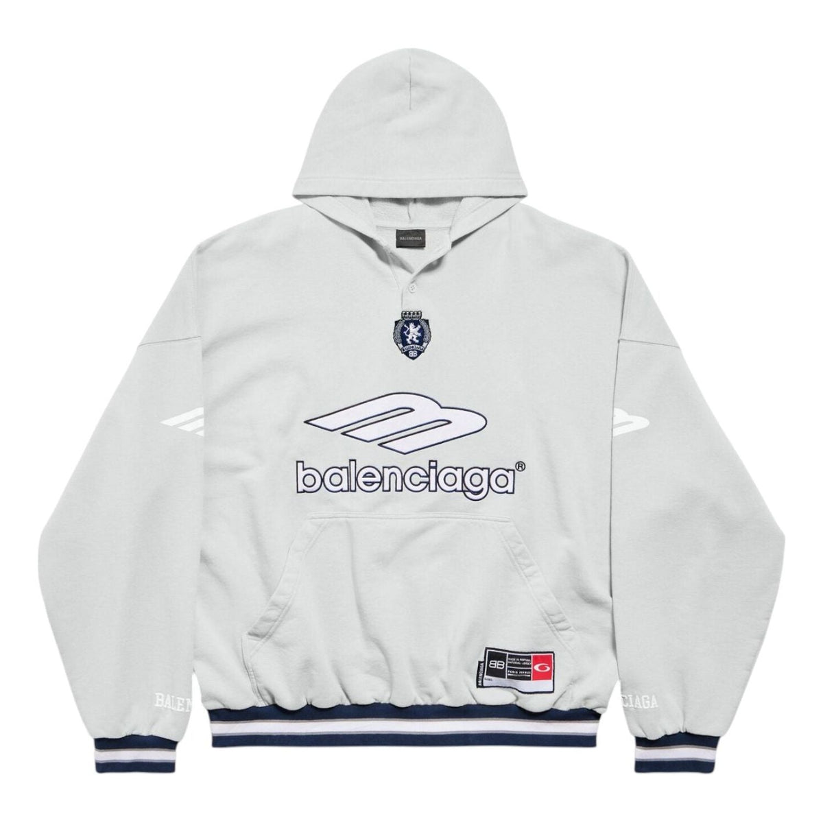 Balenciaga 3B Football Polo Hoodie 'Grey White' 827939TTVQ81461