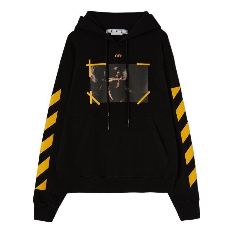 Off-White Caravaggio-Print Cotton Hoodie 'Black Yellow' OMBB085C99FLE0081001
