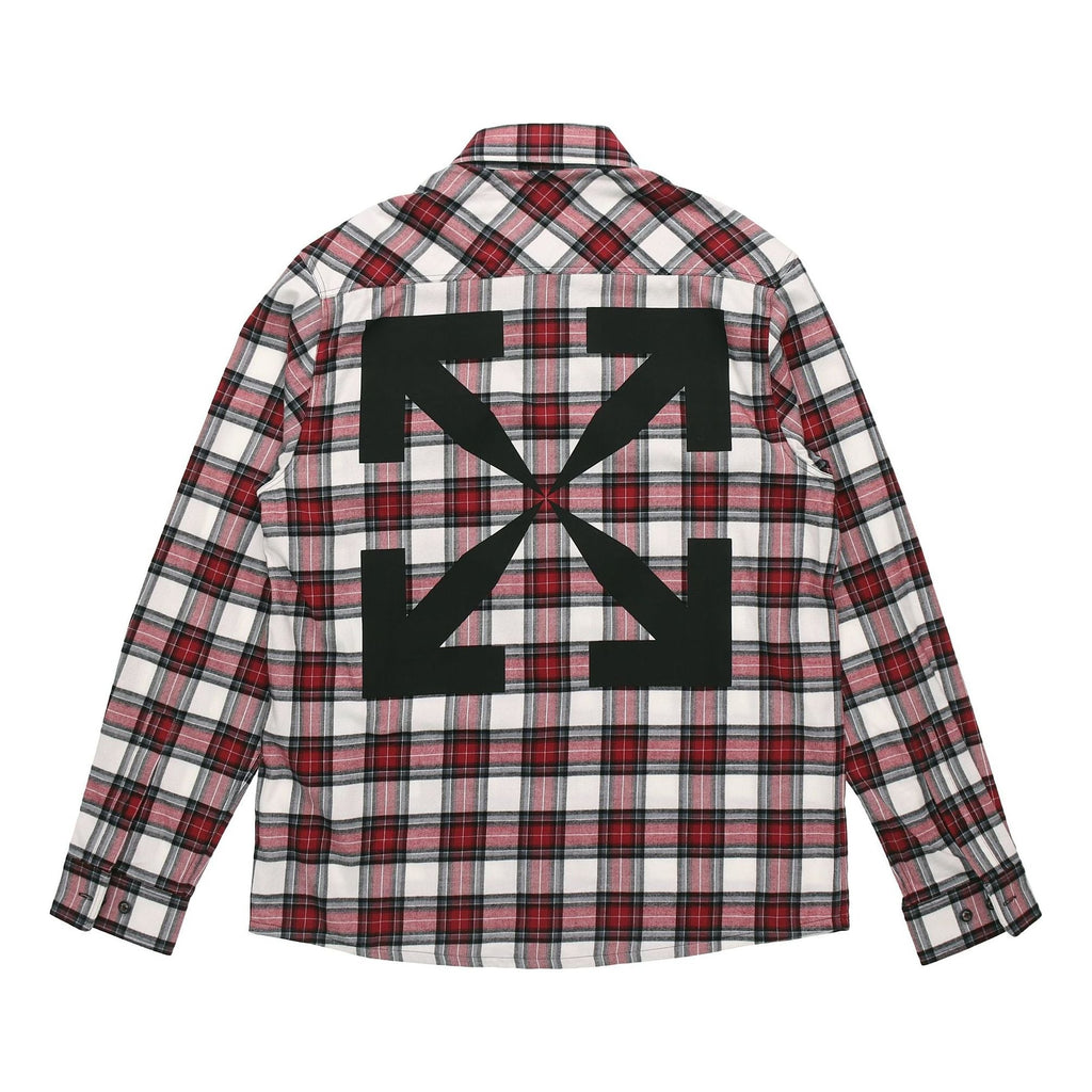 Men's Off-White SS21 Plaid Back Arrow Red Shirt OMGA133R21FAB0022500