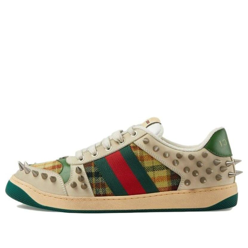 Gucci Screener GG Leather Sneakers 'Beige Metallic Silver Green' 722613-FAAYN-8556