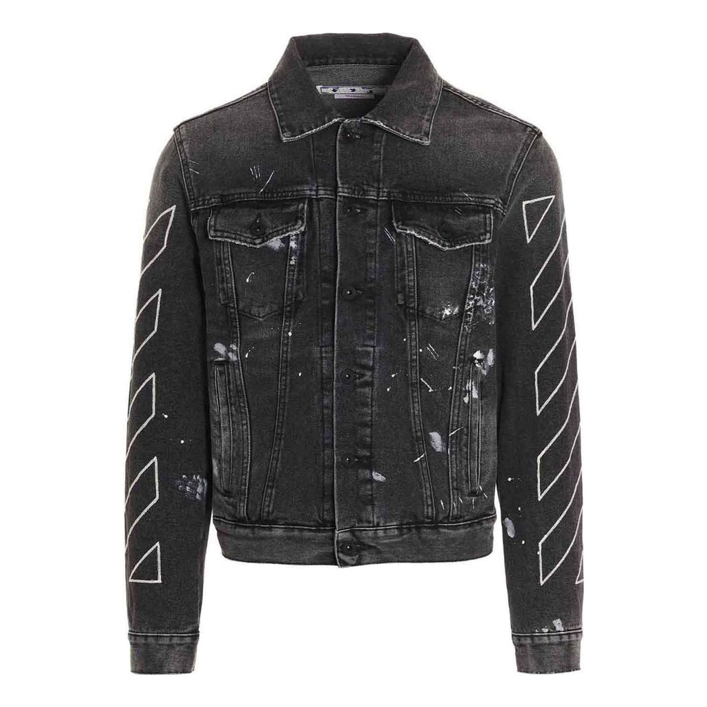 Men's Off-White SS22 Printing Denim Jacket Black OMYE079S22DEN0011101