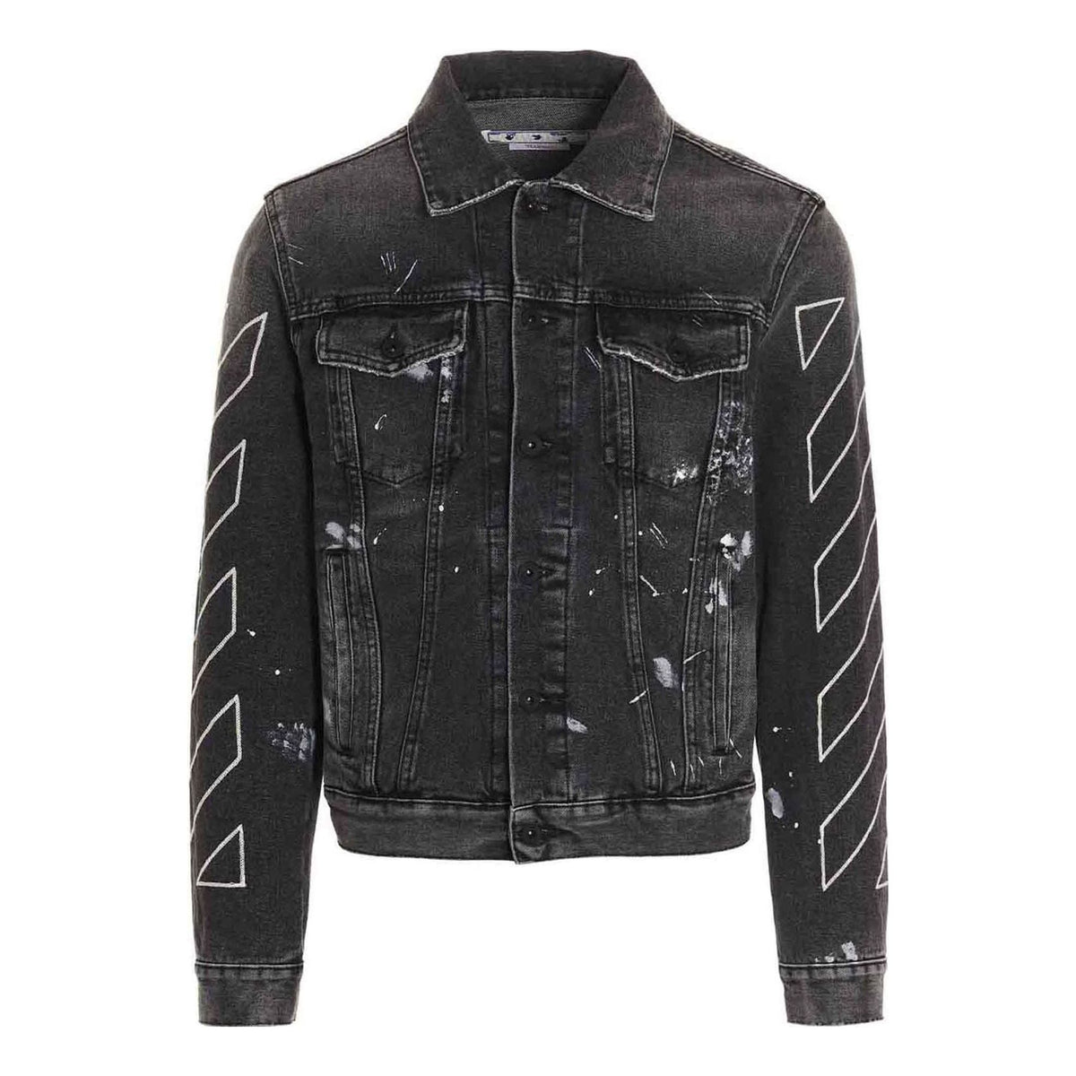 Men's Off-White SS22 Printing Denim Jacket Black OMYE079S22DEN0011101