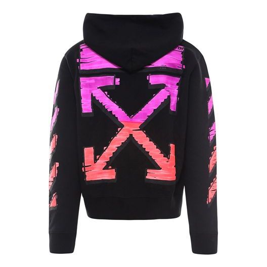 Men's Off-White SS21 Logo Printing Long Sleeves Loose Fit 'Black Fuchsia' OMBB034R21FLE0031032